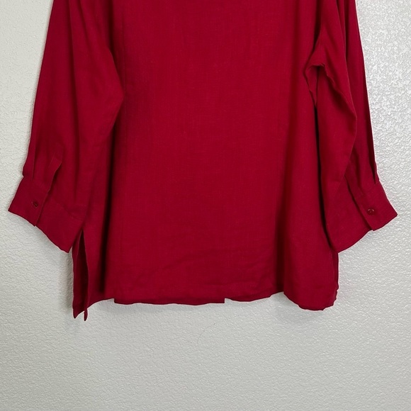 Moda International 100% Linen Red Button Down Women's Shirt, Size XL - Picture 7 of 11